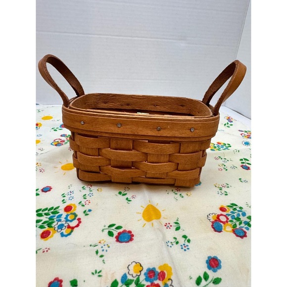 Longaberger Other - Longaberger 1991 Vintage Handwoven Small Basket Leather Handles Dresden Ohio USA